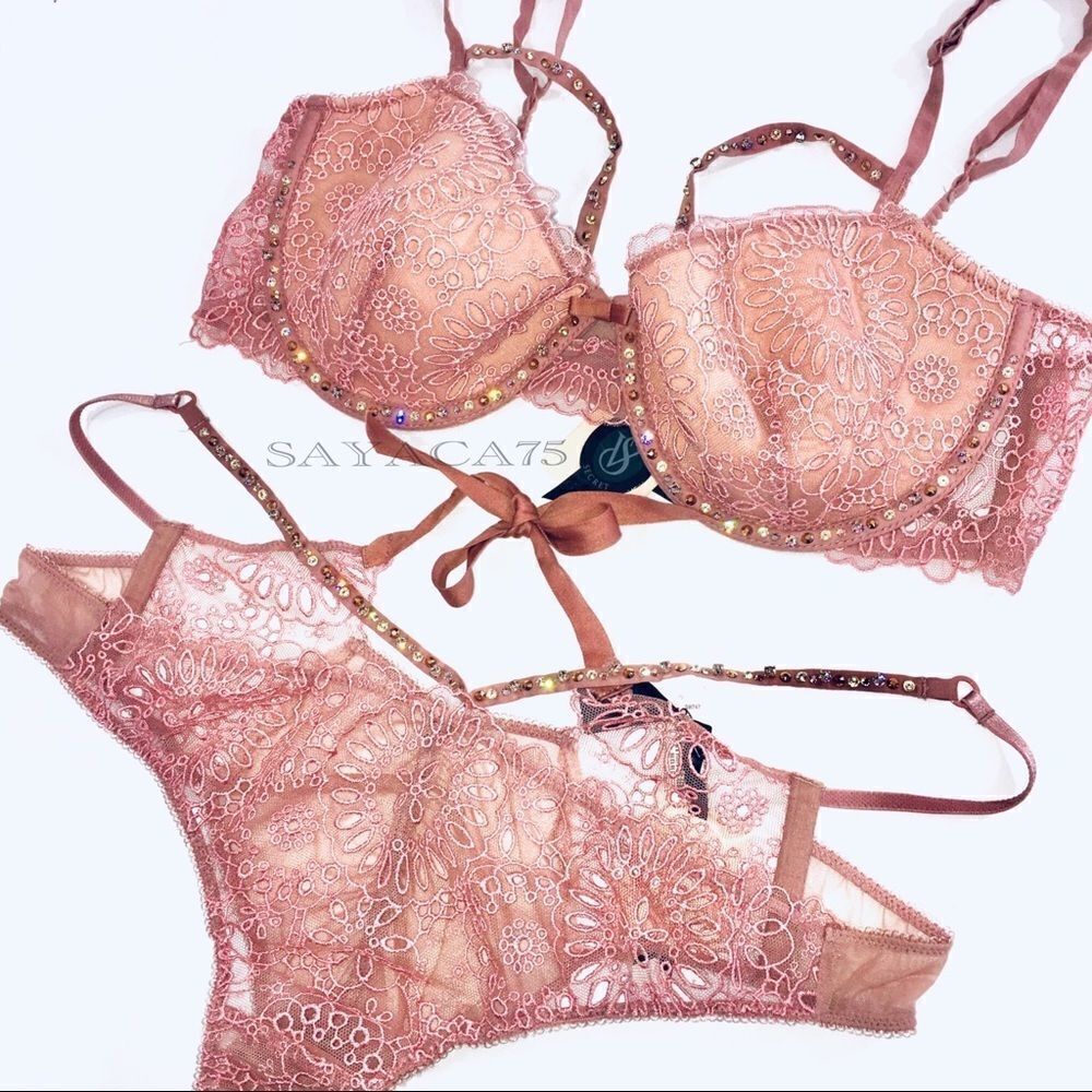 Victorias Secret Designer Swarovski Bra 36C Cheeky Panty Medium Retail for $236